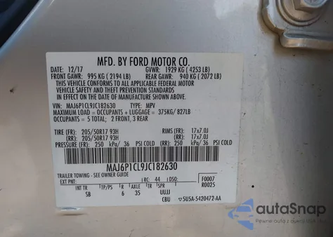 2018 Ford Ecosport Ses из США, поврежденный, VIN MAJ6P1CL9JC182630